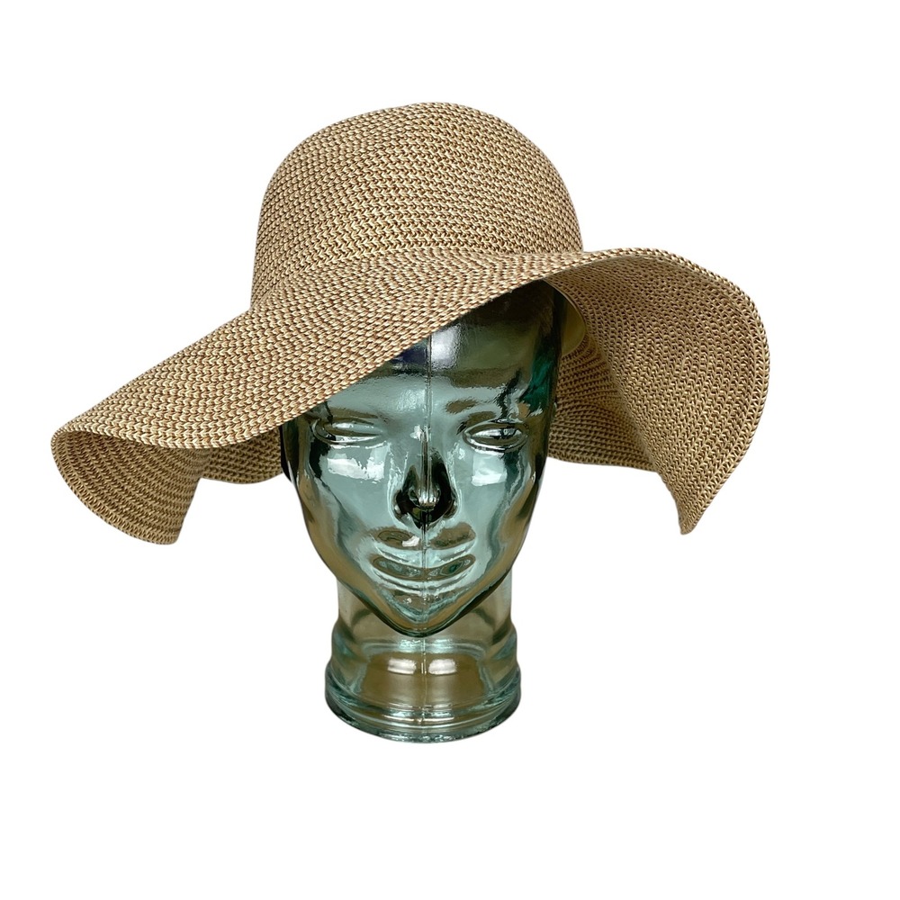David Young Coastal Packable Straw Sun Hat Tan Wide Brim Floppy Adjustable Chic‎